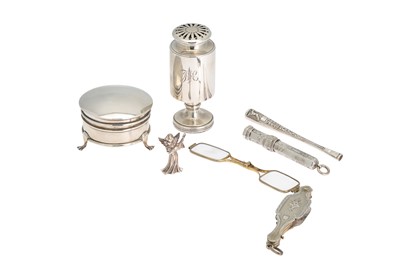 Lot 12 - A VICTORIAN SILVER CYLINDRICAL POUNCE POT,...