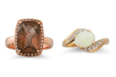 Lot 150 - AN OPAL AND DIAMOND RING, mounted in 9ct gold,...