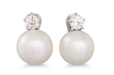 Lot 297 - A PAIR OF DIAMOND AND SOUTH SEA PEARL EARRINGS,...