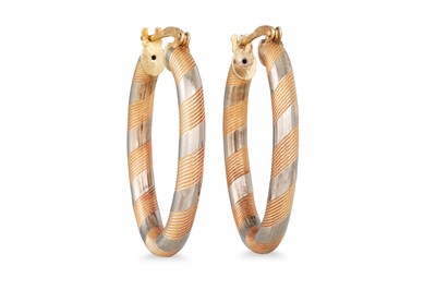 Lot 223 - A PAIR OF 9CT GOLD HOOP EARRINGS, textured...