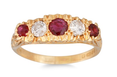 Lot 230 - A DIAMOND AND RUBY FIVE STONE RING, mounted in...