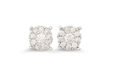 Lot 21 - A PAIR OF DIAMOND CLUSTER EARRINGS, of halo...