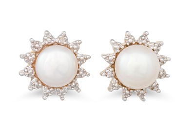 Lot 27 - A PAIR OF DIAMOND AND PEARL CLUSTER EARRINGS,...