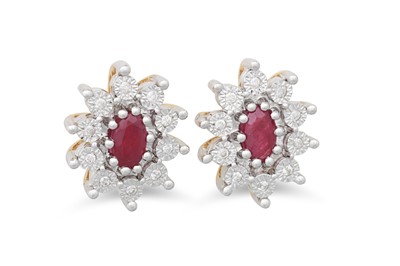 Lot 29 - A PAIR OF RUBY AND DIAMOND CLUSTER EARRINGS,...