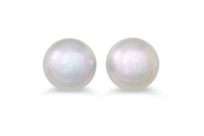 Lot 30 - A PAIR OF CULTURED PEARL EARRINGS, of grey...