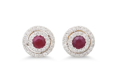 Lot 31 - A PAIR OF DIAMOND AND RUBY CLUSTER EARRINGS,...
