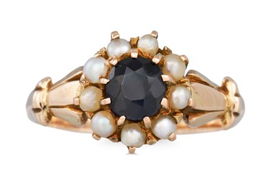 Lot 35 - A SAPPHIRE AND PEARL RING, mounted in gold,...