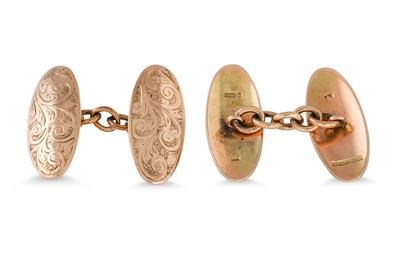 Lot 75 - A 9CT GOLD CUFFLINKS, with engraved decoration,...