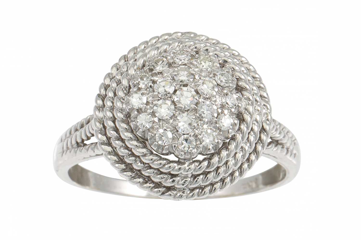 Lot 268 - A DIAMOND CLUSTER RING, the pavé set panel to...