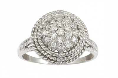 Lot 268 - A DIAMOND CLUSTER RING, the pavé set panel to...