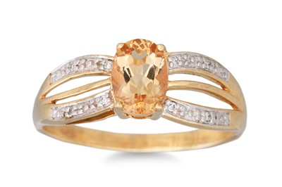 Lot 78 - A CITRINE DRESS RING, the oval citrine to...