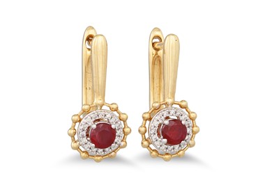 Lot 80 - A PAIR OF DIAMOND AND RUBY DROP EARRINGS, the...