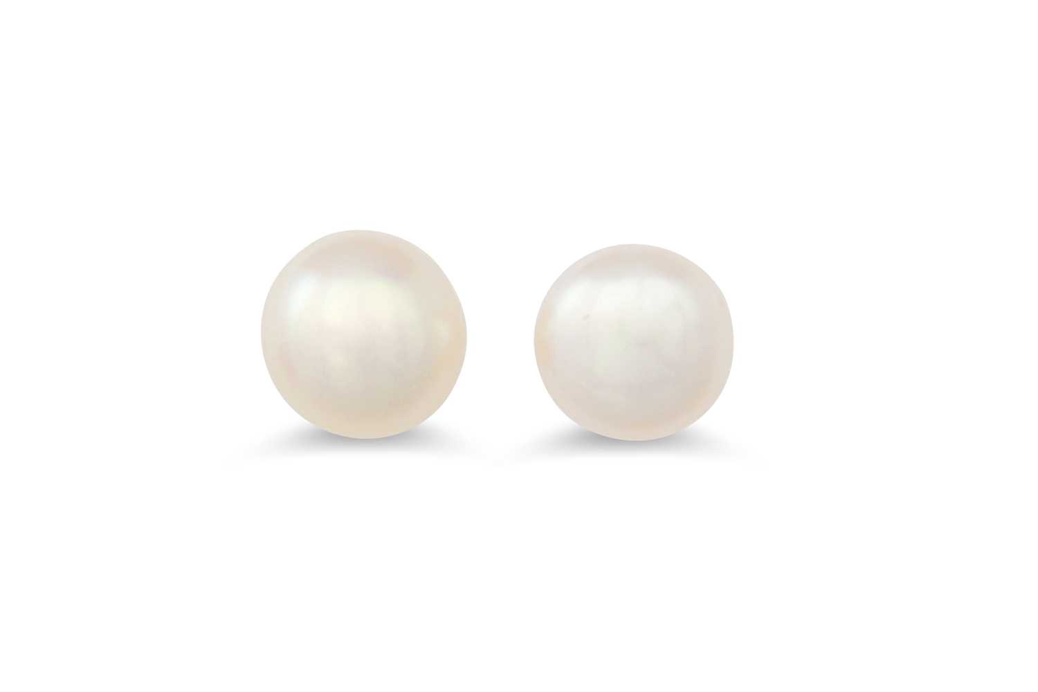 Lot 84 - A PAIR OF CULTURED PEARL EARRINGS, the pink...