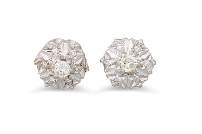 Lot 88 - A PAIR OF DIAMOND CLUSTER EARRINGS, mounted in...