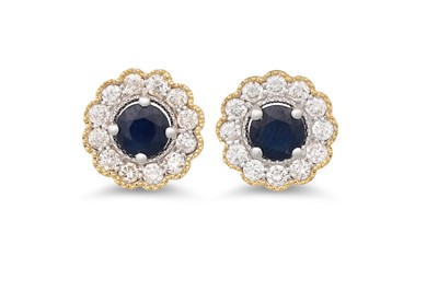 Lot 91 - A PAIR OF DIAMOND AND SAPPHIRE CLUSTER...