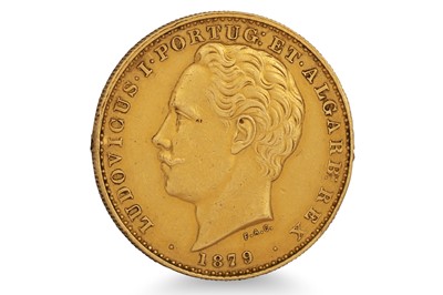 Lot 421 - AN 1879 PORTUGUESE 10,000 REIS GOLD COIN VF,...