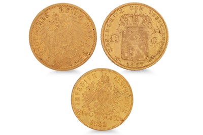 Lot 422 - THREE DIFFERENT EUROPEAN GOLD COINS, German...