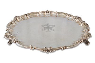 Lot 518 - A GEORGE V LARGE HEAVY CIRCULAR SILVER SALVER,...