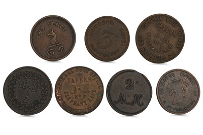 Lot 391 - 1800s 7 X VICTORIA 2d COPPER IRISH TOKENS: GPO...