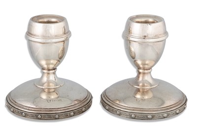 Lot 477 - A PAIR OF CELTIC PATTERN SILVER CANDLE STICKS,...