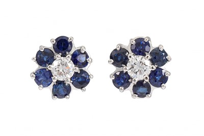 Lot 281 - A PAIR OF SAPPHIRE AND DIAMOND CLUSTER...