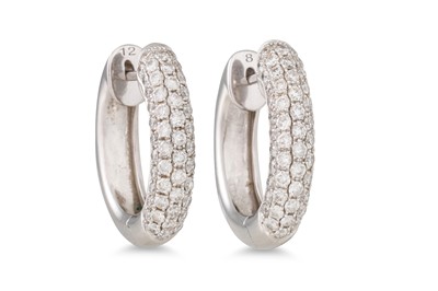 Lot 119 - A PAIR OF DIAMOND HOOP EARRINGS, pavé set in...