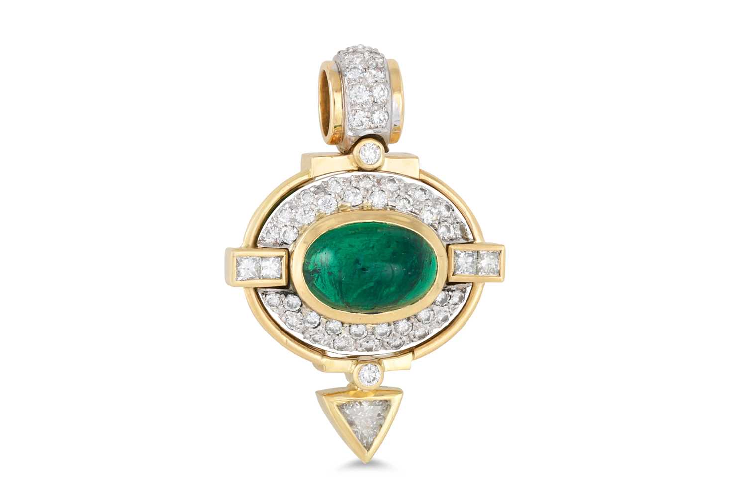 Lot 124 - AN EMERALD AND DIAMOND CLUSTER PENDANT, the...