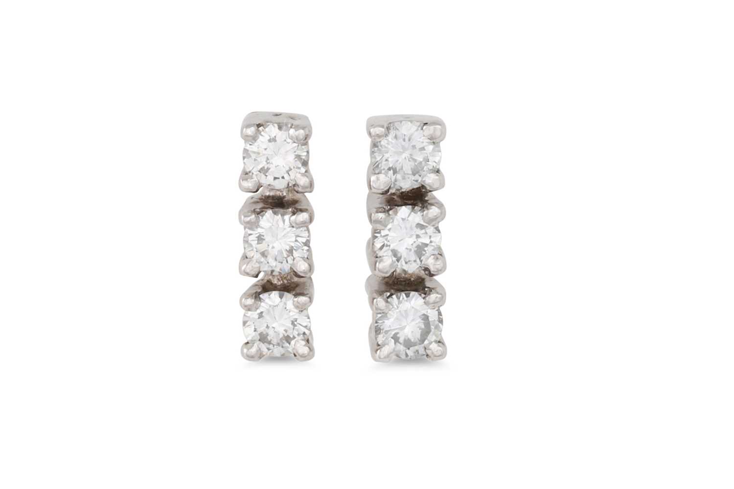 Lot 48 - A PAIR OF DIAMOND EARRINGS, each set with...