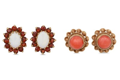 Lot 231 - TWO PAIRS OF GOLD EARRINGS, one coral set and...