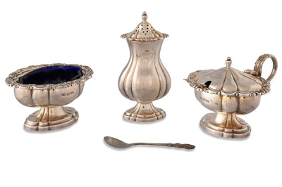 Lot 500 - A MODERN HEAVY FIVE PIECE SILVER CONDIMENT SET,...