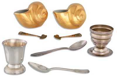 Lot 505 - A SET OF FRENCH CHRISTENING EGG CUP AND SPOON,...