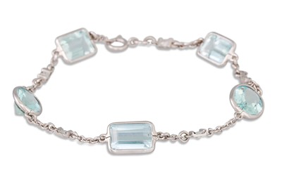 Lot 250 - A DIAMOND AND AQUAMARINE BRACELET, the larger...