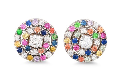 Lot 264 - A PAIR OF MULTI COLOUR SAPPHIRE AND DIAMOND...