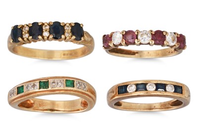 Lot 196 - A COLLECTION OF FOUR 9CT GOLD STONE SET RINGS,...