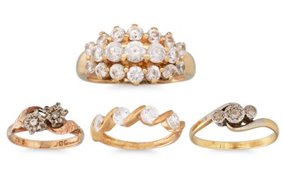 Lot 197 - TWO 18CT GOLD RINGS, together with two 9ct...