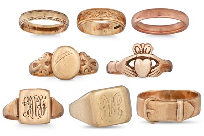 Lot 198 - A COLLECTION OF EIGHT 9CT GOLD SIGNET RINGS,...