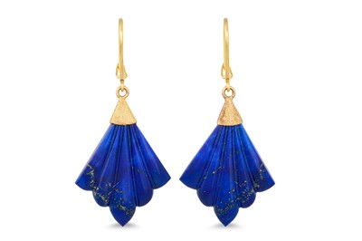 Lot 206 - A PAIR OF LAPIS LAZULI AND SET EARRINGS,...