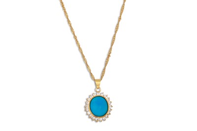 Lot 235 - A GEM SET PENDANT, mounted in 21ct gold, on a...