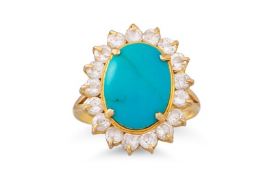 Lot 238 - A TURQUOISE AND CUBIC ZIRCONIA RING, mounted...