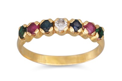 Lot 264 - A SEVEN STONE MULTI GEM SET RING, mounted in...