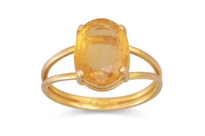 Lot 265 - A CITRINE RING, in a high carat gold wire work...