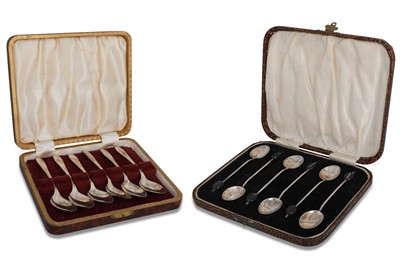 Lot 459 - SIX SILVER COFFEE BEAN SPOONS, Birmingham 1925,...