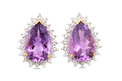 Lot 18 - A PAIR OF DIAMOND AND AMETHYST CLUSTER...
