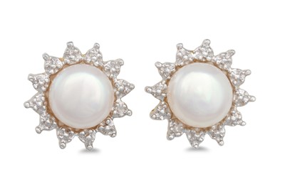 Lot 23 - A PAIR OF DIAMOND AND PEARL CLUSTER EARRINGS,...