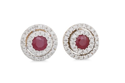 Lot 30 - A PAIR OF DIAMOND AND RUBY CLUSTER TARGET...