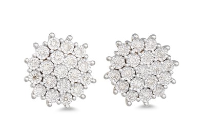 Lot 37 - A PAIR OF DIAMOND CLUSTER EARRINGS, mounted in...