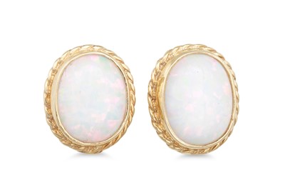 Lot 65 - A PAIR OF OPAL EARRINGS, the oval opal to a...