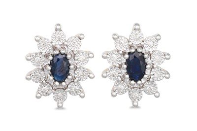 Lot 66 - A PAIR OF DIAMOND AND SAPPHIRE CLUSTER...