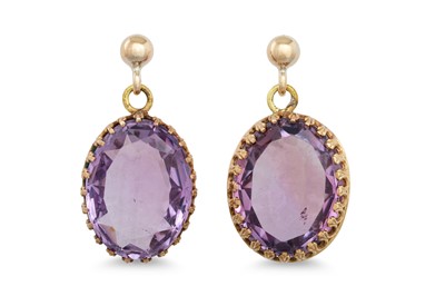 Lot 70 - A PAIR OF ANTIQUE AMETHYST DROP EARRINGS, the...