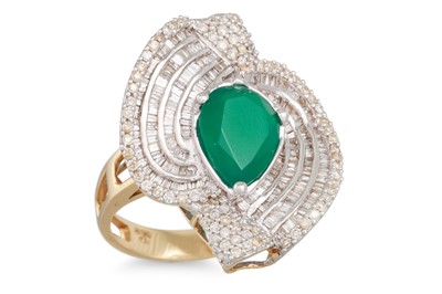 Lot 78 - A CHRYSOPASE AND DIAMOND RING, the pear shaped...